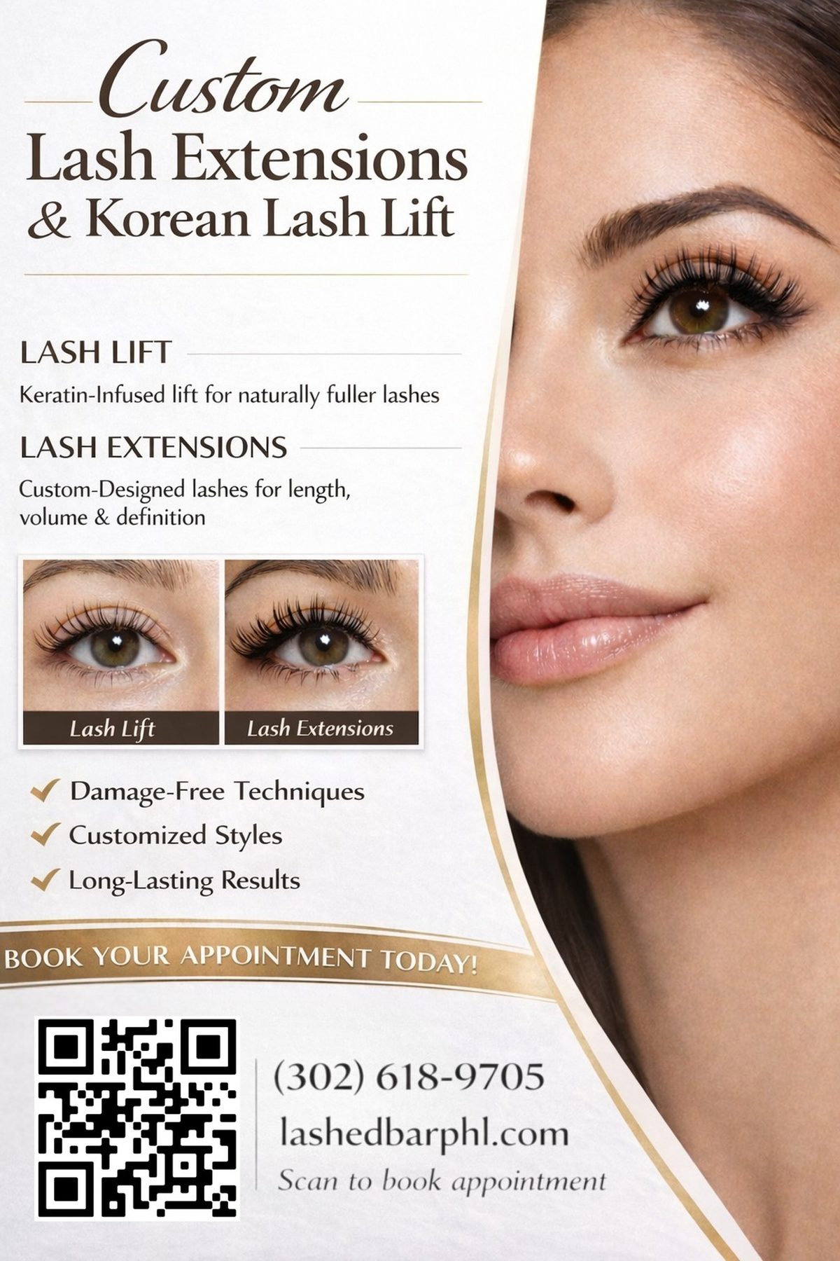 Lash extension and skincare promotional flyer graphic design for beauty business marketing
